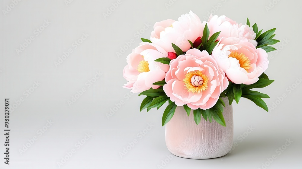 Soft-focus pink peonies, arranged in a plush velvet vase, gentle backlight Soft-focus pink peonies, arranged in a plush velvet vase, gentle backlight