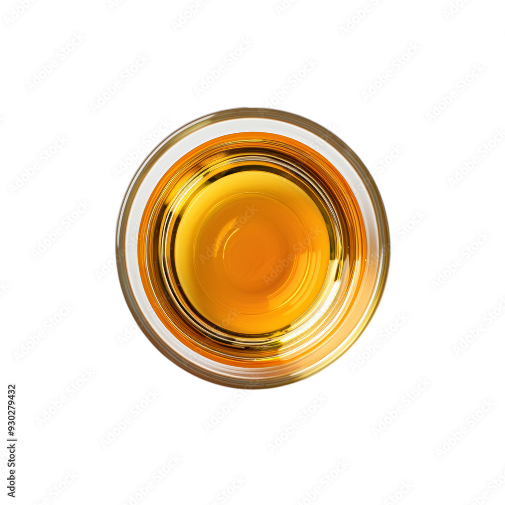 Top view of a transparent glass of vinegar with subtle golden hue, isolated on a transparent background Top view of a transparent glass of vinegar with subtle golden hue, isolated on a transparent background