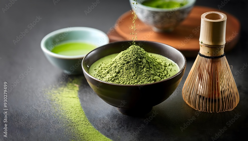 Traditional matcha tea in a cafe with authentic bamboo chasen whisks and beautiful handcrafted bowls created by local artisans. Traditional matcha tea in a cafe with authentic bamboo chasen whisks and beautiful handcrafted bowls created by local artisans.