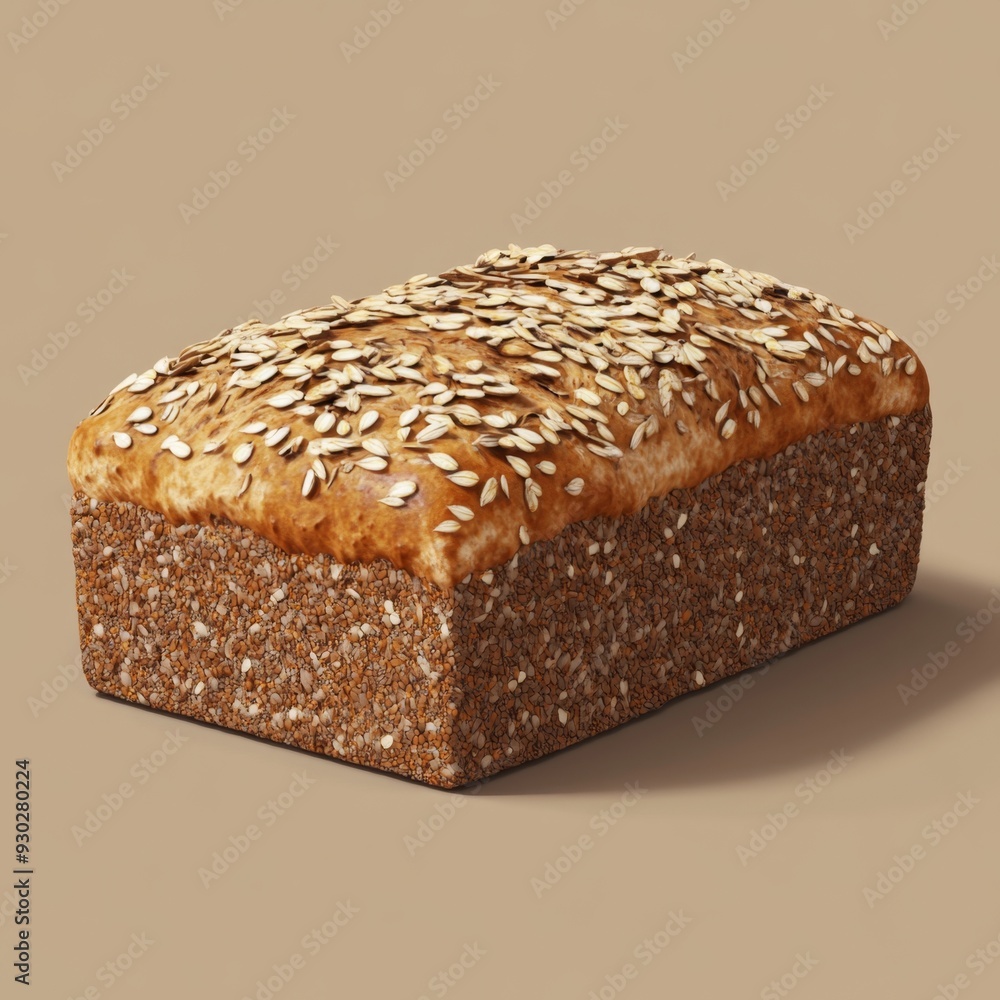 50. Organic whole grain bread, fresh loaf with seeds, 3D illustration 50. Organic whole grain bread, fresh loaf with seeds, 3D illustration