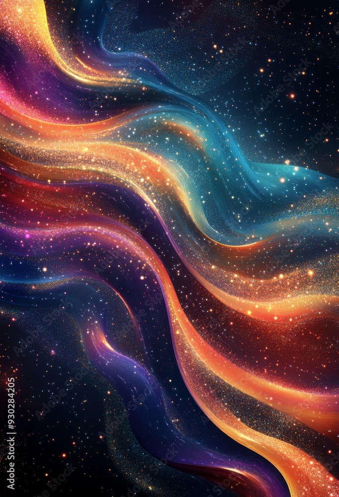 Obraz premium キラキラと波打つ抽象的でカラフルな背景