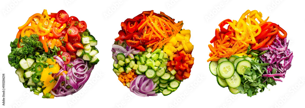 Colorful mixed vegetable salads in bowls, promoting healthy eating and nutrition Colorful mixed vegetable salads in bowls, promoting healthy eating and nutrition