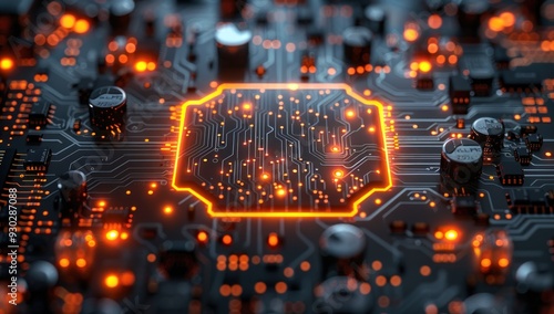 Close-up of a Glowing Computer Chip