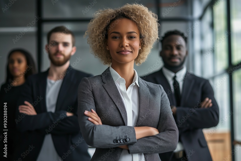 A confident, diverse business team standing in a modern office, reflecting success and unity in their professional environment. A confident, diverse business team standing in a modern office, reflecting success and unity in their professional environment.