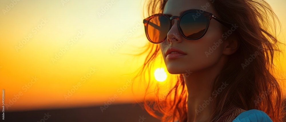 Woman with sunglasses looking at sunset Woman with sunglasses looking at sunset