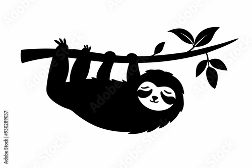 sloth vector silhouette, sloth sleeping, mascot logo, t-shirt design, vector Illustration for nursery design, poster, greeting, birthday card, baby shower