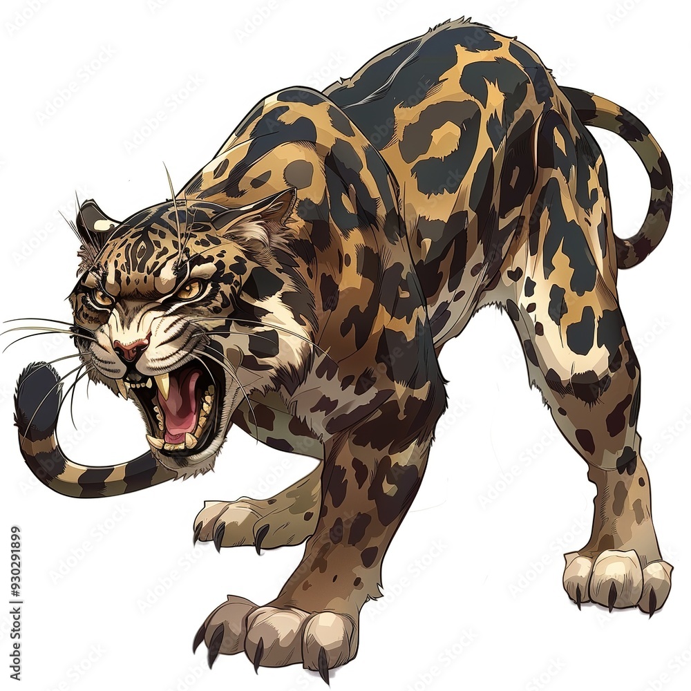 Naklejka premium Clouded Leopard violent fantasy animal cartoon isolated whitebackground
