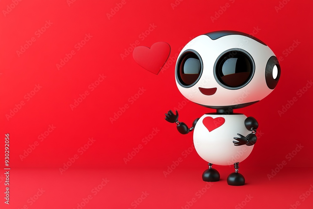 Playful panda robot holding a red heart symbolizing the fusion of nature inspired design and technology Playful panda robot holding a red heart symbolizing the fusion of nature inspired design and technology