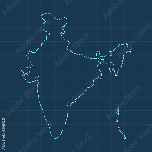 India Map Blue Outline Grid Style Vector Illustration