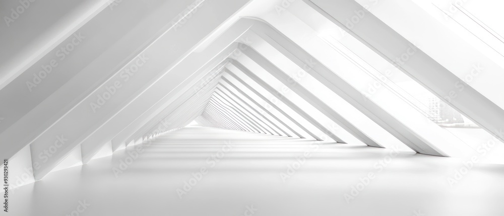 White Architectural Corridor with Geometric Shapes and Light White Architectural Corridor with Geometric Shapes and Light
