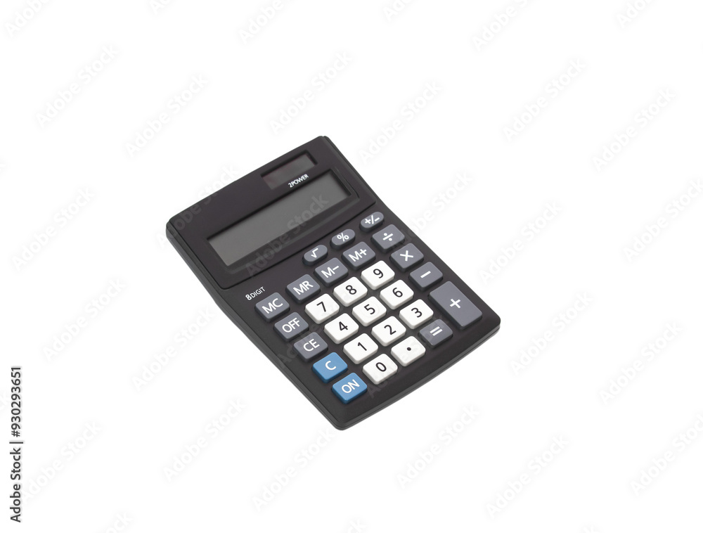 Black calculator isolated on white background with no display, copy space Black calculator isolated on white background with no display, copy space