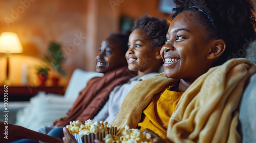 Wallpaper Mural Family enjoying a movie night at home, sitting on the couch with popcorn and blankets, creating a cozy atmosphere Torontodigital.ca