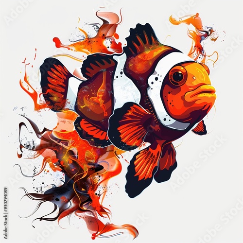 Clownfish flame animal cartoon isolated whitebackground 16:9 photo