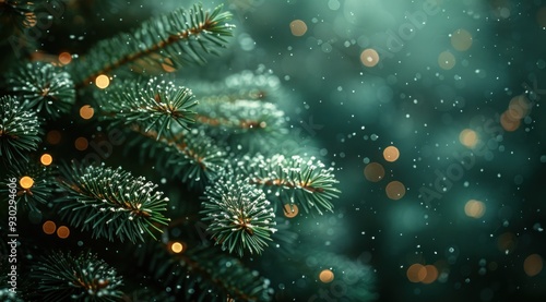 Frosted Pine Branch with Festive Lights
