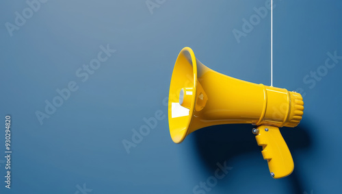 A vibrant bright yellow megaphone on blue background. AI banner