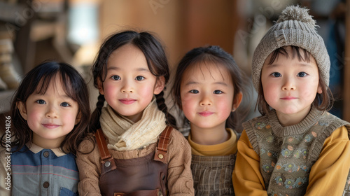 portrait of asian children together