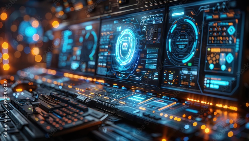 Obraz premium Futuristic Control Panel with Glowing Interfaces