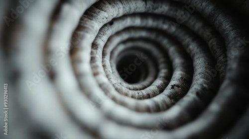 This image features a close-up view of a spiral pattern that narrows into a dark central hole, showcasing intricate details and a sense of depth and movement.