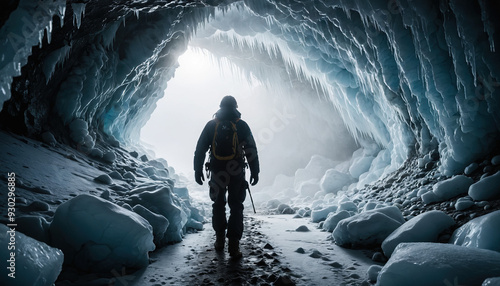 Obraz na płótnie Ice Cave Secrets in Foggy Winter: The Voyager's Tale Surrounded in Landslide w salonie