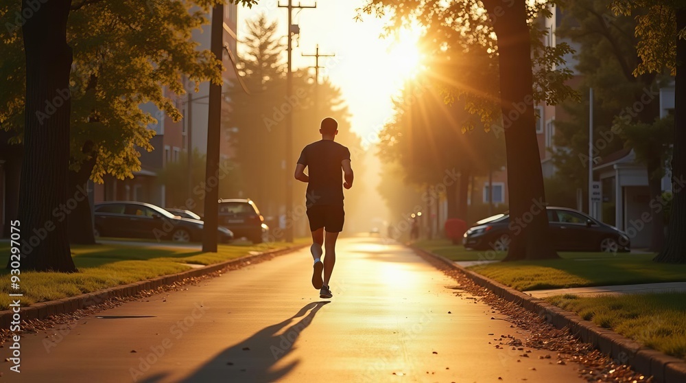 Solitary Runner at Sunset: Urban Fitness and Healthy Lifestyle in Golden Evening Light Solitary Runner at Sunset: Urban Fitness and Healthy Lifestyle in Golden Evening Light