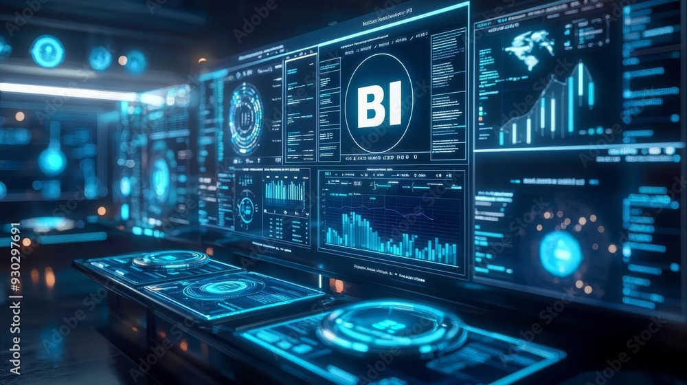 Business Intelligence Reporting Automation A futuristic dashboard with automated business intelligence reports generating in real-time Business Intelligence Reporting Automation A futuristic dashboard with automated business intelligence reports generating in real-time