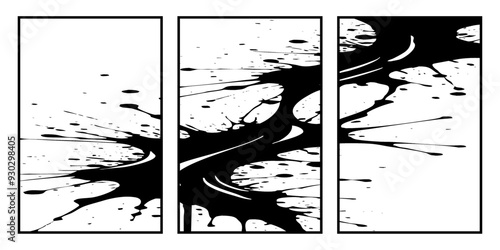 Set of 3 Abstract black and white pattern. For use in graphics. Minimalist illustration for printing on wall decorations