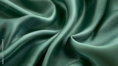 Silky Emerald Fabric Flowing Gracefully Across a Tranquil Green Background