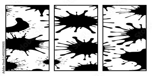 Set of 3 Abstract black and white pattern. For use in graphics. Minimalist illustration for printing on wall decorations