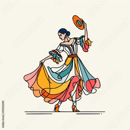 Vector illustration of a girl dancing flamenco on white background.