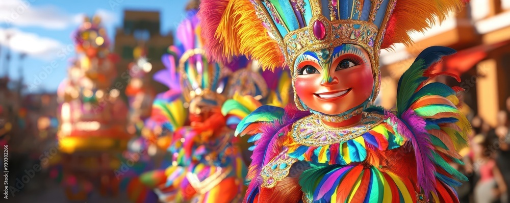Fototapeta premium Carnival celebration, vibrant costumes and floats, 3D illustration