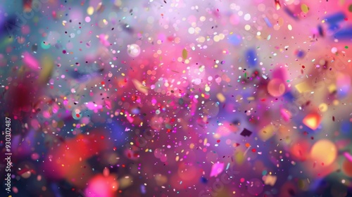 Bright and colorful confetti falling against a bokeh background, capturing the joy and excitement of a celebration.