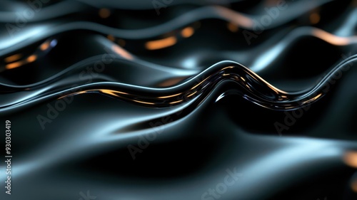 Abstract close-up of glossy, dark undulating surfaces, creating a fluid, organic appearance with reflections and highlights.