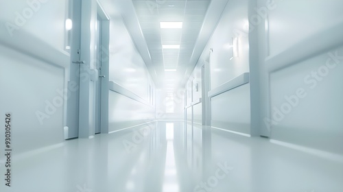 In medical settings, a white hospital hallway with an unfocused background is a typical scene. It typically features clean, unfocused background