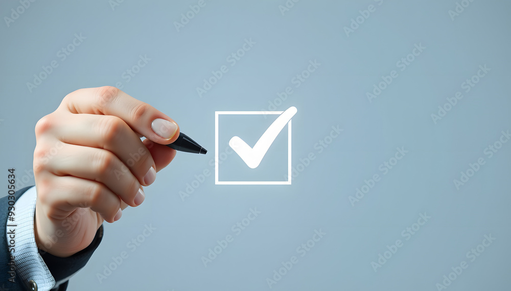 Correct Checkbox Businessman use pen to tick correct sign mark in checkbox for quality ...
