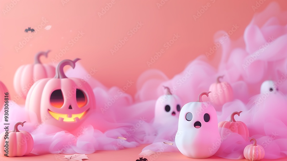 Illustration of a cute pink 3D Halloween background. Cute pink 3D Halloween background Illustration of a cute pink 3D Halloween background. Cute pink 3D Halloween background