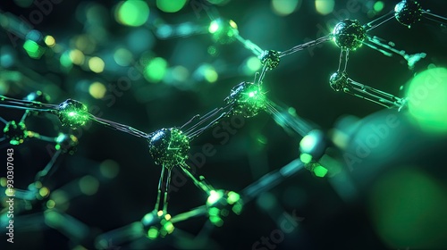 Abstract green network of glowing spheres. Perfect for technology, science, and innovation concepts.