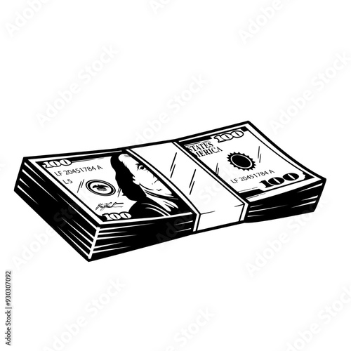 100 US Dollar | US dollar Bundle | 100 Dollar Bill | Bundled Money | US Dollar | Money Lover | Billionaire Dad | Dollar | Original Illustration | Vector and Clipart | Cutfile and Stencil