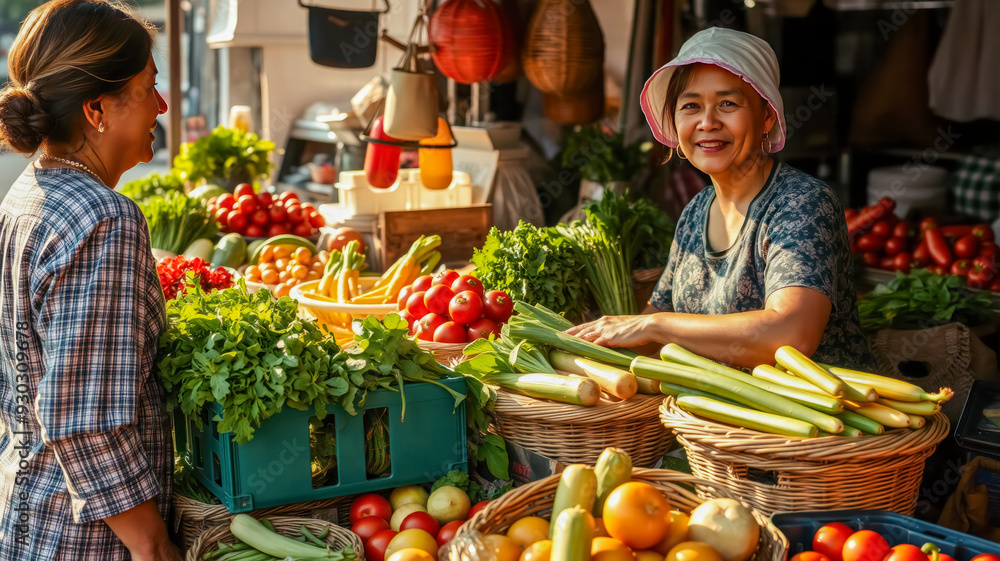 In the morning, vendors sell fresh vegetables at the market. Soft natural light makes beautifully arranged vegetables look fresh and lively. They are neatly arranged in trays and baskets. The bright a In the morning, vendors sell fresh vegetables at the market. Soft natural light makes beautifully arranged vegetables look fresh and lively. They are neatly arranged in trays and baskets. The bright a