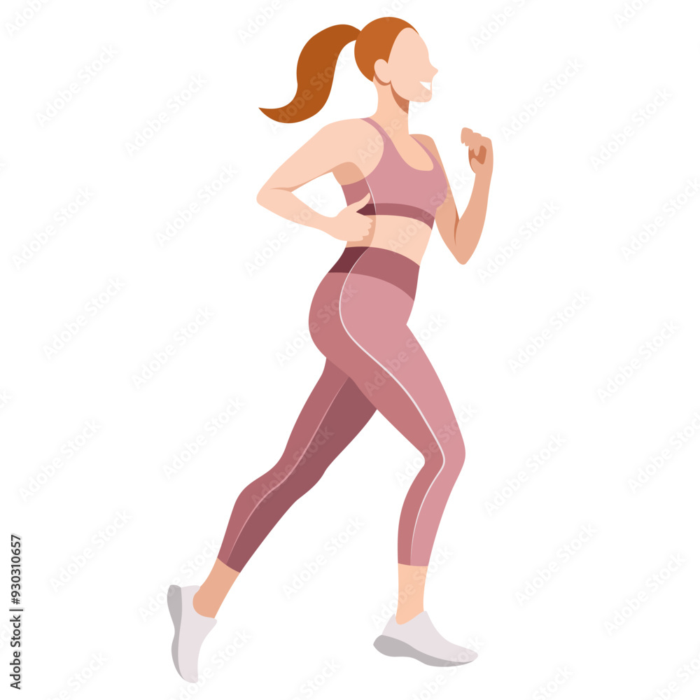 vector realistic image of a slim girl in a sports uniform (leggings and a sports bra) is engaged in fitness, sports, trains isolated on a white background. the woman is running. morning run. jogging. vector realistic image of a slim girl in a sports uniform (leggings and a sports bra) is engaged in fitness, sports, trains isolated on a white background. the woman is running. morning run. jogging.