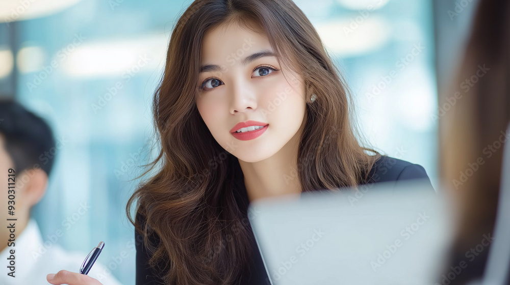 Businesswoman explaining business strategy to colleague in office Businesswoman explaining business strategy to colleague in office