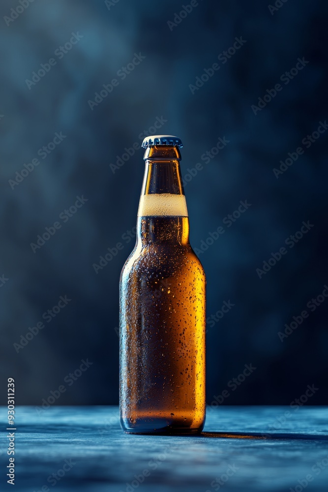 Cold Beer Bottle with Water Droplets on Dark Background Cold Beer Bottle with Water Droplets on Dark Background