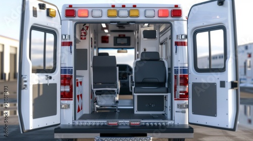 the back of an ambulance close up with the rear doors open stock image, AI Generative