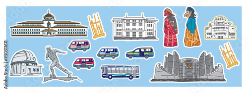 Fényképezés vector set of landmark cities, monuments, and transportation.