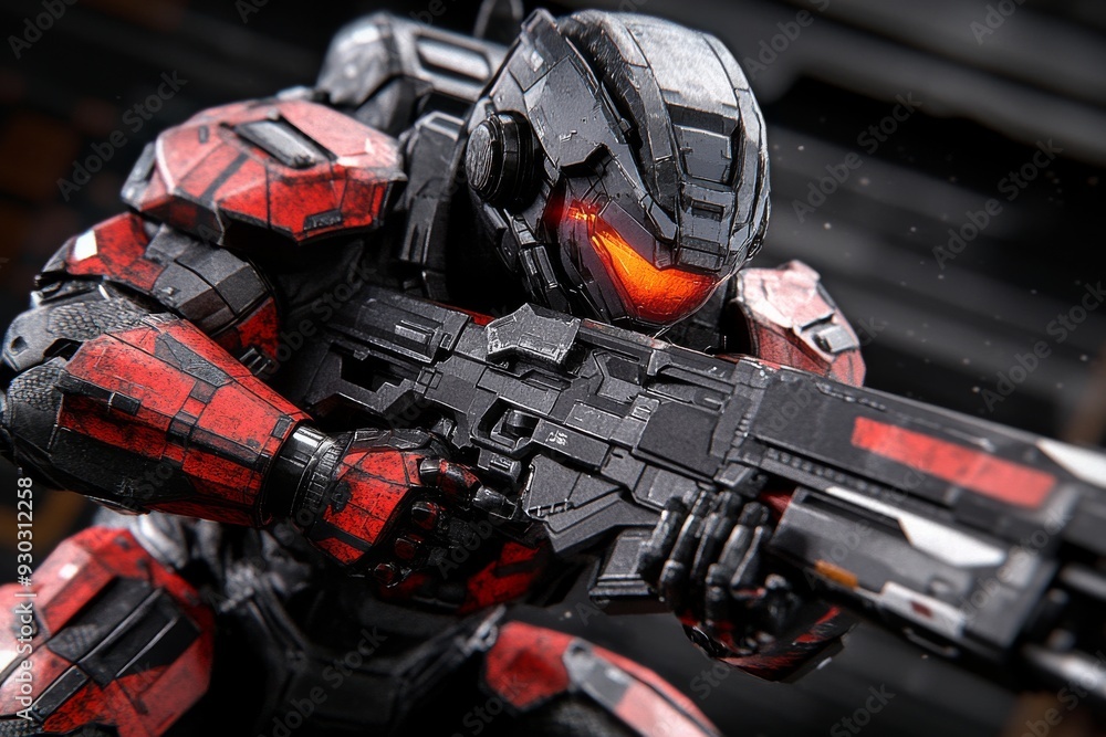 Red armored robot in dynamic action showcasing the power and agility of advanced robotic design Red armored robot in dynamic action showcasing the power and agility of advanced robotic design