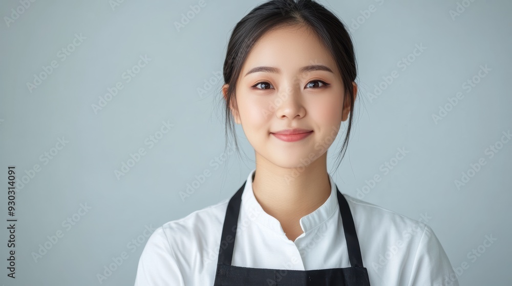 A professional series featuring young women in uniforms and aprons, with their friendly expressions and simple background making these images perfect for service industry promotion. A professional series featuring young women in uniforms and aprons, with their friendly expressions and simple background making these images perfect for service industry promotion.