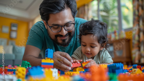 Vibrant and playful shot of an Indian father playing with his child