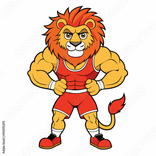 A ferocious lion athlete posing line art vector illustration