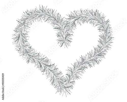 Heart. Plush symbol of love made of silver tinsel. Color vector illustrations. Isolated white background. Love frame. Cute fluffy heart. Sign for lovers. Symbol of romantic heart. Idea for web design.