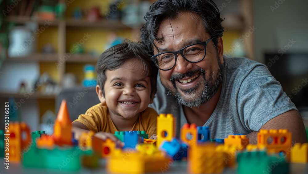 Vibrant and playful shot of an Indian father playing with his child Vibrant and playful shot of an Indian father playing with his child
