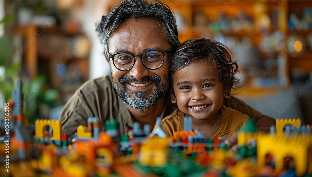Vibrant and playful shot of an Indian father playing with his child Vibrant and playful shot of an Indian father playing with his child